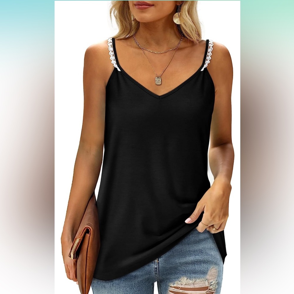 Saloogoe Camisole for Women Dressy Lace V Neck Tank
Tops Plus-2X